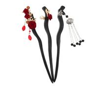 OUNONA 3pezzi Forcine Per Di Rosa Con Nappa Bastoncini Per Cinesi Floreali Fermagli Vintage Per Chignon Creatori Di Acconciature Raccolte Per Donne e Spose