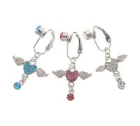 OUNONA 3pezzi Gioielli per Ombelico Finti Anelli Pendenti Decorazioni Angeliche e Cuore Clip per Donne Accessori per Festa e Matrimonio senza Piercing