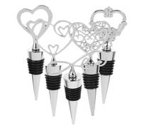 OUNONA 5 pezzi Tappi per Bottiglia Forma di Cuore Argento in Lega di Zinco Tappi Riutilizzabili per Vino e Bevande Chiusura Ermetica Elegante per Feste e Occasioni Speciali