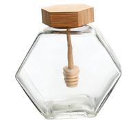 OUNONA Barattolo Piccolo per in Vetro Trasparente Esagonale con in Bambù e Dosatore Integrato Contenitore e Resistente per Conservare e Versare in Pulito e Riutilizzabile