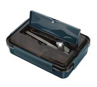 OUNONA Bento Box in Acciaio Inossidabile con Posate, Blu, Diviso | Scuola e Lavoro, Coperchio Sigillato con Sfiato in Silicone, Conserva i Cibi Separati e Ordinati