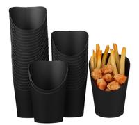 OUNONA Bicchieri di Carta Neri 14oz per Patatine Fritte e Antipasti 100 Pezzi Monouso con Design ad Apertura Angolata per Feste e Catering