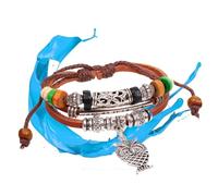 OUNONA Bracciale Gufo in Lega e Cuoio Perline di Legno Giallo | Stile Rurale Esotico, Leggero e Comodo al Polso, per Festival e Vacanze