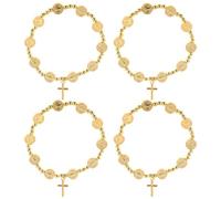 OUNONA Braccialetto con croce di perline da 4 pezzi per donna, gioiello del | Braccialetto con rosario, gioiello cristiano spirituale religioso, regalo di compleanno, bomboniera della chiesa cattolica