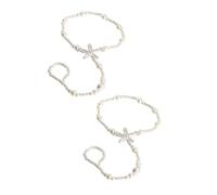 OUNONA Cavigliere Elastiche Perle Simulate 2 Pezzi Catene Decorative per i Piedi da Sposa Gioielli per Piede con Cristalli e Stelle Marine Accessori Eleganti per Matrimoni e Feste