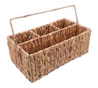 OUNONA Cesto Intrecciato in Paglia con Scomparti e Manici Porta Posate e Contenitore per Condimenti con Struttura in Ferro Organizer Multiuso per Cucina e Picnic