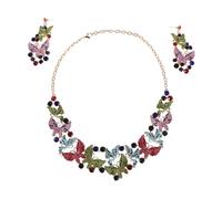 OUNONA Collana e Orecchini Donna Ciondolo Farfalla in Cristallo Colorato Pendenti Farfalla in Cristallo Accessori Per Ballo e Eventi