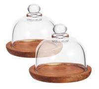 OUNONA Legno e Vetro Alzata per Dolci con Cupola 2 Pezzi Rotonda | Torte e Biscotti, Uso Domestico e Feste, Design Elegante Compatto, Mantiene Pulito Cibo
