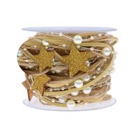 OUNONA Nastro Decorativo Natalizio Perline e Stelle Oro per Pacchi | Riutilizzabile e Tagliabile su Misura, Legno Poliestere Plastico, per Fioristi e Confezioni Regalo