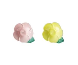 OUNONA Set 2 Pezzi Piatti di Ceramica per Condimenti a Forma di Fiore, per Servire Salse e Snack in Casa o Picnic, Design Unico e Sicuro per Colore Casuale Riutilizzabile