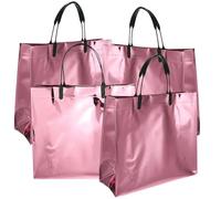 OUNONA Set 4 Borse Tote per la Spesa in PVC Lucido Rosa 25X23X10 CM Borsa da Donna Riutilizzabile Manici Resistenti Borse Regalo e Shopping per Feste e Uso Quotidiano