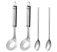 OUNONA Set di 4 cucchiai in acciaio inossidabile per preparare polpette, | Cucchiaio con manico lungo e foro per modellare, ideale per cucina e bar, per porzionare facilmente e riporre comodamente