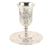 OUNONA Set di calici per Kiddush con stelo e vassoio, decorazione per la | Coppa da vino per la santificazione, calice di benedizione ebraica da 7,6 cm e 12,7 cm, ideale per Shabbat, Pesach, Purim e