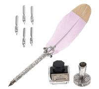 OUNONA Set Penna Stilografica Vintage Piuma Porpora in Acciaio Multiuso Elegante per Calligrafia e Scrittura Creativa, Kit Penna Delicata per Ufficio e Studio