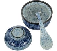 OUNONA Zuppiera Giapponese in Ceramica con Coperchio, Set | Stoneware, Design Edo Multicolore, con Cucchiaio, per Riso, Frutta, Buffet e Feste