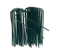 OUNUO 100 Picchetti Giardino per Telo Pacciamatura Zincato, Picchetti Rete Giardino per Reti Recinzioni Erba, Reti, Recinzioni, 150mm x 25 mm, Ø 3 mm, Verde