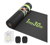 OUNUO Telo Pacciamatura 1m x 30m, 100g/m² Tessuto Non Tessuto Anti Erbacce, con 50 Picchetti a U, Telo Anti Erbacce per Orto, Giardino, Tessuto Permeabile all'Acqu, Stabilizzazione UV, Nero