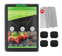 OUNUO Telo Pacciamatura 2m x10m, 100g/m² Tessuto Non Tessuto Anti Erbacce, con 50 Picchetti a U, Telo Anti Erbacce per Orto, Giardino, Tessuto Permeabile all'Acqu, Stabilizzazione UV, Nero