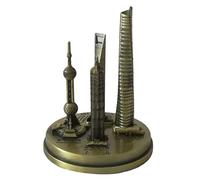 OUOULAJY 11 cm Modello in Metallo Shanghai Monumenti Edifici Bronzo Statua Decorazione Casa