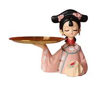 OUOULAJY Statuetta a forma di ragazza del palazzo cinese, per biscotti, caramelle, vassoio portaoggetti moderno, 18 x 15 cm, rosa