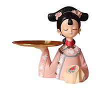 OUOULAJY Statuetta a forma di ragazza del palazzo cinese, vassoio per biscotti, caramelle, vassoio moderno, 25 x 22 cm, rosa