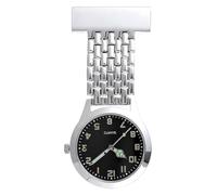 Oupdate Orologio da taschino per infermieri, in acciaio inox, al quarzo, per dottori, per donne e uomini, con clip, si illumina al buio, facile da leggere, elegante orologio da infermiera con spilla