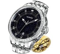 OUPINKE Orologi automatici per gli uomini cielo stellato di lusso meccanico impermeabile data luminoso zaffiro tungsteno orologio da polso, diamanti argento nero, orologi eleganti, Diamanti Argento