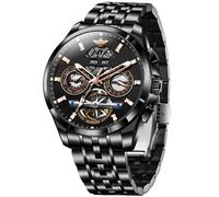 OUPINKE Orologio da uomo automatico a 5 lancette multi calendario anno/mese/settimana/data, meccanico 5 atm, impermeabile, lussuoso orologio da polso in acciaio al tungsteno, con cristalli di zaffiro