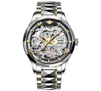 OUPINKE Orologio da uomo automatico scheletro di lusso a carica sottile meccanico orologio impermeabile luminoso in acciaio inossidabile WirstWatchSapphire Crystal Mirror, 3168: Nero-Oro