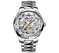 OUPINKE Orologio da uomo automatico scheletro di lusso a carica sottile meccanico orologio impermeabile luminoso in acciaio inossidabile WirstWatchSapphire Crystal Mirror, 3168: argento