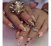 our fave 24 unghie a pressione a mandorla a righe dorate per francesi unghie finte acriliche a forma di stella disegni completi unghie artificiali