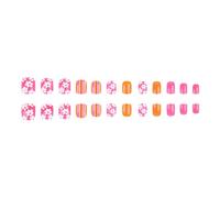 our fave 24pcs Breve Quadrato Acrilico Premere Su Unghie Con Motivo Fiore Per Le Donne Copertura Completa Finitura Lucida Unghie