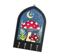 our fave Appendiabiti artistico in legno con funghi e celesti, design artistico per ingresso