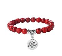 our fave Braccialetto elastico con perline da 8 mm con ciondolo a forma di fiore di loto da donna, braccialetto alla moda multistrato impilabile, Misura unica, come descritto