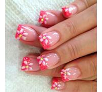 our fave Primavera Floreale Press On Unghie Corte Piazza Finte Glitters Francese Acrilico Lucido Stick on Nails Per Le Donne