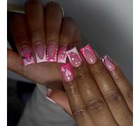 our fave Unghie adesive a pressione quadrate a forma di cuore per San Valentino, in acrilico, per donne alla moda in cerca di stili romantici