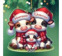 Our First Christmas As a Family of Three Ornament 2025, ornamento natalizio a forma di mucca con nome personalizzato regalo per famiglia di 3 genitori bambino, famiglie di mucche personalizzate