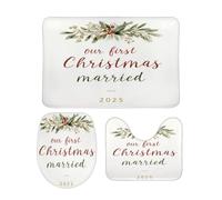 Our First Christmas Married 3 Pezzi Tappeto Bagno Antipolvere Tappetino Da Bagno Antiscivolo Tappeto Con Profilo A U Per Toeletta Doccia La Casa
