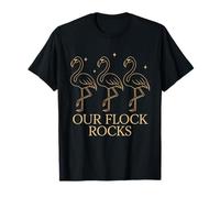 Our Flock Rocks Chic Outline Flamingo Design Minimal Black Maglietta