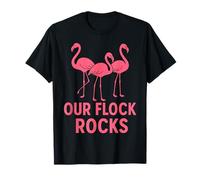 Our Flock Rocks Pink Flamingo Funny Matching Family Group Maglietta