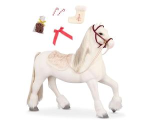 Our Generation Clydesdale - Cavallo Giocattolo da 51 cm, criniera e Coda Bianca Lunga e Scintillante, Calza Natalizia, Fiocco per Capelli e Coperta da Sella, 46 cm, Accessori per Bambole per Bambini