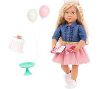 Our Generation - Emily - Bambola posabile da 46 cm - Capelli biondi e occhi verdi - Torta di compleanno e accessori per feste - Gioco di finzione - Giocattolo per bambini dai 3 anni in su