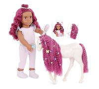 Our Generation - Estra e Delta - Set bambola e puledro da 46 cm - Capelli fucsia abbinati - Accessori per la toelettatura e lo styling - Gioco di finzione - Giocattolo per bambini dai 3 anni in su