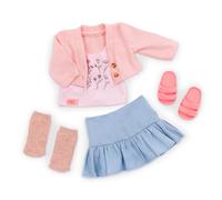 Our Generation - Abbigliamento per bambole da 46 cm - Elegante set con camicetta, cardigan rosa, gonna a pieghe e sandali - Facile da indossare - Country Charm