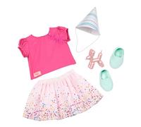 Our Generation It’s Time to Party, abito da festa per bambole | Outfit per bambole da 46 cm con top, gonna, cappello da festa, scarpe e palloncino a forma di barboncino, 3+ anni