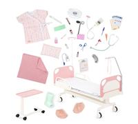 Our Generation - Letto di guarigione - Letto ospedaliero per bambole - Set medico - Camice da ospedale, stetoscopio, kit medico - Giocattolo per bambini dai 3 anni in su
