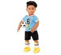 Our Generation - Posable 18-inch Boy Doll - Lifelike Brown Eyes & Zigzag Haircut Line Design - Soccer Uniform & Accessories - Pretend Play - Toys for Kids Ages 3 Years Old & Up - Mateo