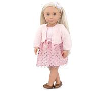 Our Generation Millie, bambola da 46 cm con abito rosa scintillante | Occhi grigio-blu che si aprono e si chiudono, lunghi capelli biondo chiaro, cappotto e cerchietto floreale, Millie, 3+ anni