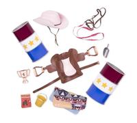 Our Generation Set da Corsa tra i barili con Accessori equestri | Accessori equestri con 2 barili, sella con staffe, briglia, coperta, trofeo e cappello; per bambole da 46 cm; 5+ anni