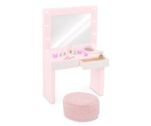 Our Generation set di vanità Glam & Glow con specchio luminoso | Per bambole da 46 cm, con tavolo da trucco rosa, 2 cassetti apribili, pouf e accessori per beauty e capelli, 5+ anni
